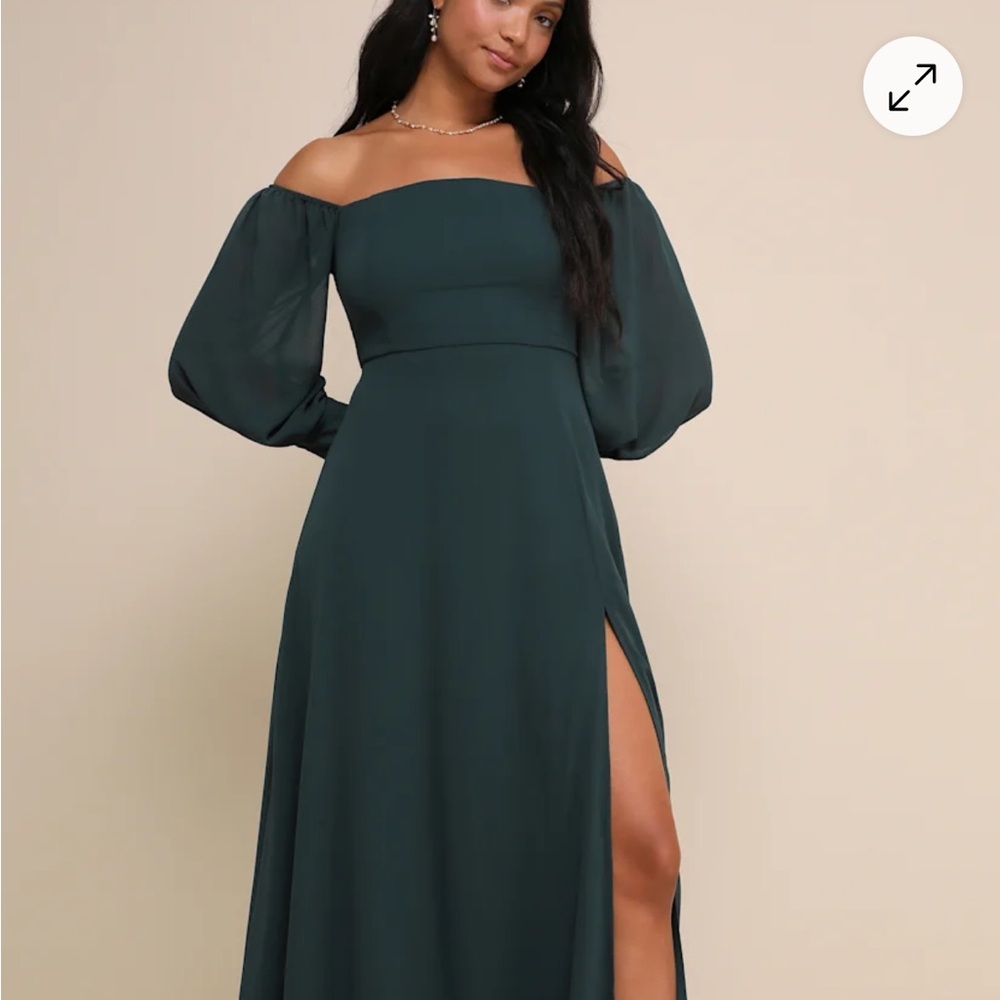 Lulu's Feel the Romance Green off-the-shoulder Maxi Dress